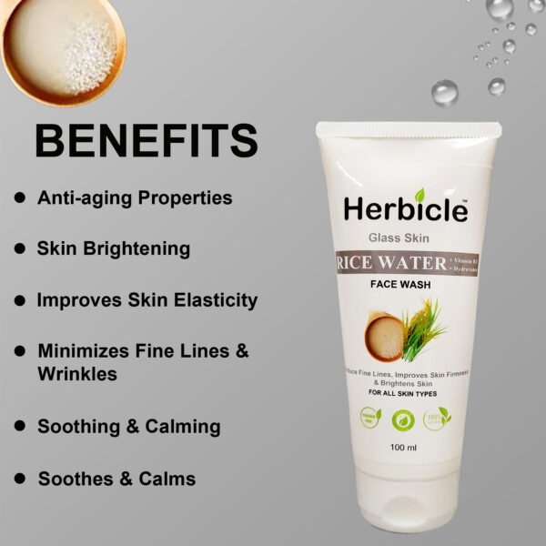 Herbicle Rice Water + Vitamin B3 + Hydrovance Face Wash For Illuminates & Brightens Skin - Image 3
