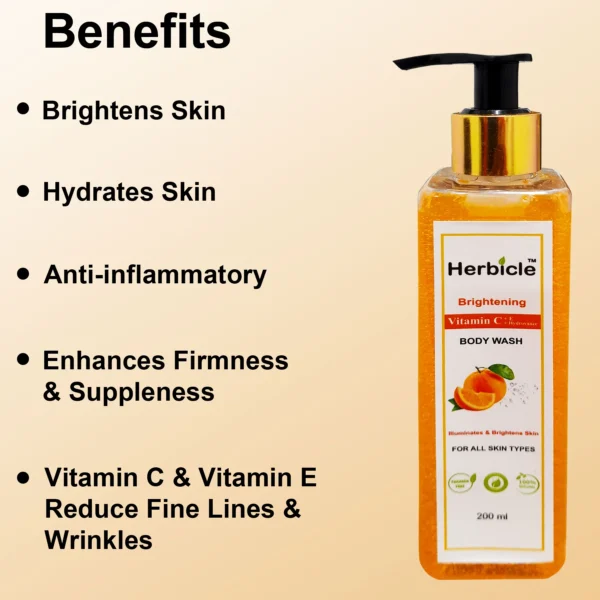 Herbicle Vitamin C +  Vitamin E + Hydrovance Body Wash For Illuminates & Brightens Skin | 100% natural | For All Skin Types | 200 ml - Image 5