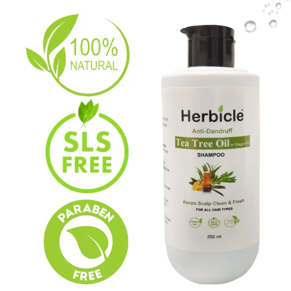 Herbicle Tea Tree Oil + Ginger Oil Shampoo For Anti Dandruff, Keep Scalp Clean & Fresh | 100% natural | For All Hair Types | 250 ml - Image 4