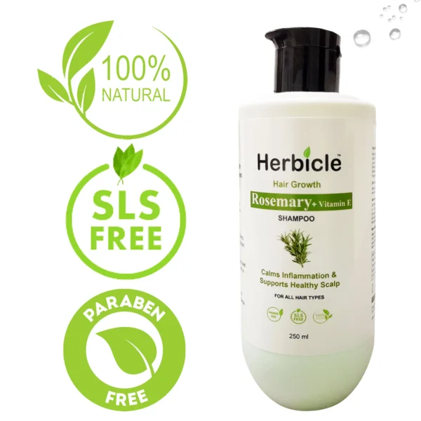 Herbicle Rosemary + Vitamin E Shampoo For Hair Growth, Calms Inflammation & Supports Healthy Scalp | 100% natural | For All Hair Types | 250 ml - Image 4