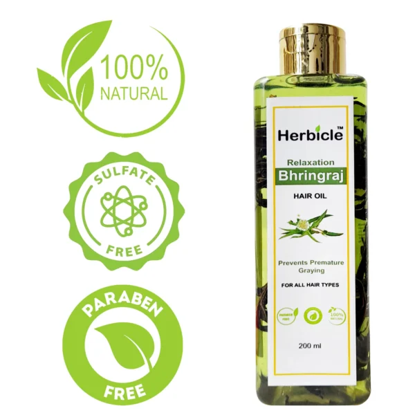 Herbicle Bhringraj Hair Oil For Relaxation & Prevents Premature Graying | 100% natural | For All Hair Types | 200 ml - Image 4