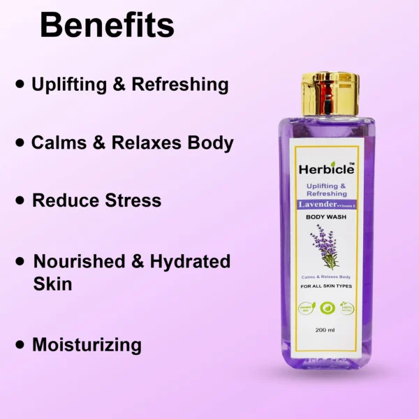 Herbicle Lavender +  Vitamin E Body Wash For Uplifting, Refreshing, Calms & Relaxes Body | 100% natural | For All Skin Types | 200 ml - Image 5