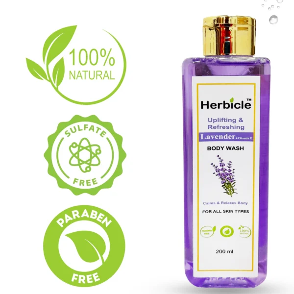 Herbicle Lavender +  Vitamin E Body Wash For Uplifting, Refreshing, Calms & Relaxes Body | 100% natural | For All Skin Types | 200 ml - Image 4