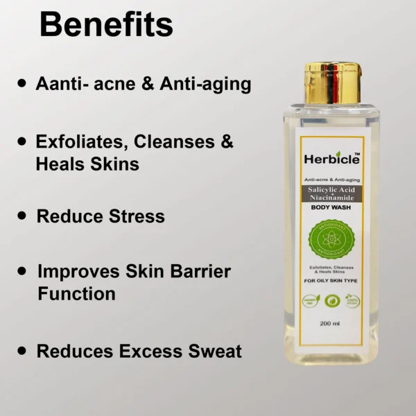 Herbicle 2% Salicylic Acid + Niacinamide Body Wash For Anti-acne & Anti Aging | 100% natural | For Oily Skin Type | 200 ml - Image 5