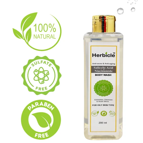Herbicle 2% Salicylic Acid + Niacinamide Body Wash For Anti-acne & Anti Aging | 100% natural | For Oily Skin Type | 200 ml - Image 4