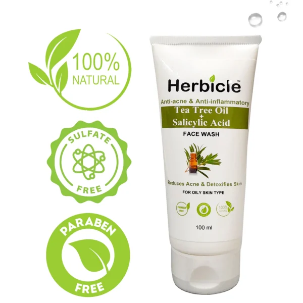 Herbicle Tea Tree Oil + Salicylic Acid Face Wash For Reduces Acne & Detoxifies Skin| 100% natural | For All Oily Type | 100 ml - Image 4